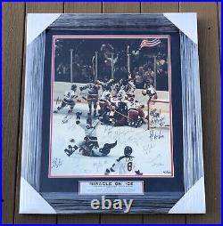 1980 Miracle On Ice Hockey Team Signed Framed 16x20 Photo BAS COA Herb Brooks