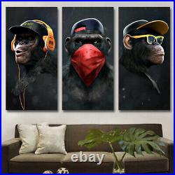 3 Panel Split Modern Wise / Swag Monkeys Abstract Canvas Wall Art Picture Print