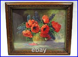 ART- Qty 2 Prints In Antique Frame Poppies By M. Streckenbach & 1903 Photograph