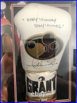 Anthony Joshua Framed Signed Boxing Glove With 5 Photos Inside And C. O. A