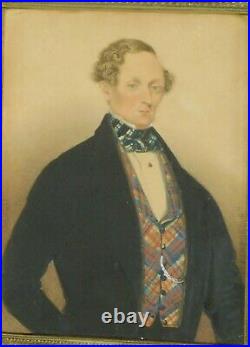 Antique Miniature Portrait Painting Man REGENCY Picture Frame Charles Herve II