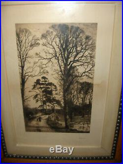 Antique Picture Art Etching Charlcote Fred Slocombe Wood Frame Signed