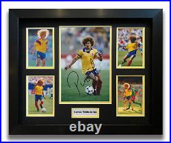 Carlos Valderrama Hand Signed Framed Photo Display Colombia Autograph 6