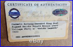 Carmelo Anthony Bernard King signed 16x20 photo framed 60 Point Auto Steiner COA