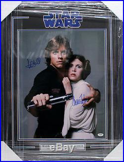 Carrie Fisher Mark Hamill Signed 16x20 Photo Framed Star Wars Psa/dna Y93486