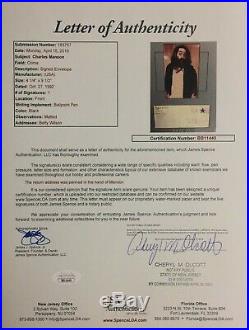 Charles Manson Matted & Framed Photo And Signed Envelope Autograph Jsa Letter