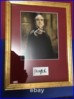 Christopher Lee Authentic Signature Dracula. Picture Red Mount Gold Frame Signed