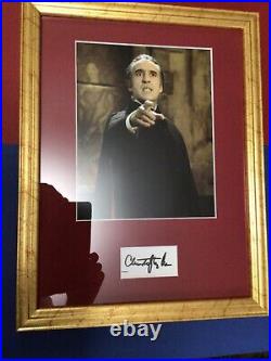 Christopher Lee Authentic Signature Dracula Picture Red Mount Gold Frame Signed