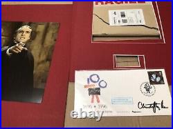 Christopher Lee Authentic Signature Dracula. Picture Red Mount Gold Frame Signed