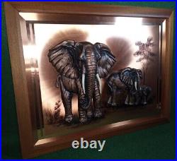 Copper Elephant Large Hanging Picture 3D Framed Wall Art Signed Khwezi