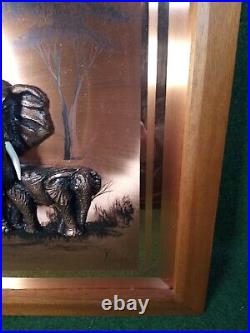 Copper Elephant Large Hanging Picture 3D Framed Wall Art Signed Khwezi