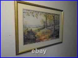 Country/ woodland scene picture with lavender, trees signed by artist in gilt f