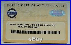 Derek Jeter Signed The Dive Photo Vs Redsox 16x20 Framed In Pinstripes Steiner