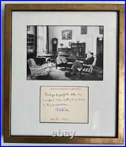 EM FORSTER signed autograph postcard, King's College 1954, framed with photo