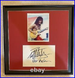Eddie Van Halen Signed Index Card, Framed With Photo. Perfect Large Signature