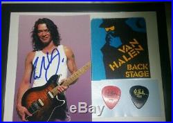 Eddie Van Halen Signed autographed Framed photo + 2 guitar pick VIP pass COA