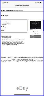 FRAMED Sandy Koufax signed 16x20 photo withno-hitter inscription UPPER DECK AUTHEN
