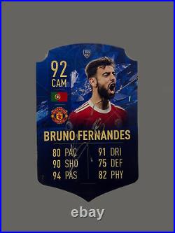 Framed Bruno Fernandes Signed Manchester United Fifa Football Picture Card COA