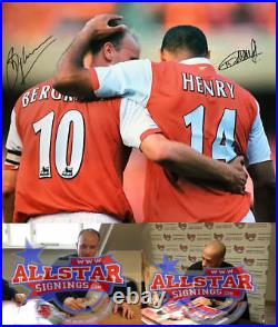 Framed Henry & Bergkamp Dual Signed Arsenal Football Photograph + Proof & Coa