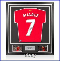Framed Luis Suarez Signed Liverpool Shirt 2012-2013, Number 7 Premium
