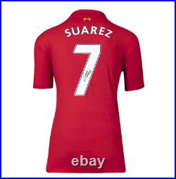 Framed Luis Suarez Signed Liverpool Shirt 2012-2013, Number 7 Premium