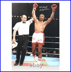 Framed Michael Watson Signed Photo Arms Up Autograph
