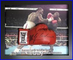 Framed Rare Lennox Lewis & Mike Tyson Dual Signed Everlast Boxing Glove & Proof