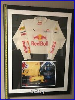 Framed f1 red bull David coulthard nomex signed picture dc British Grand Prix
