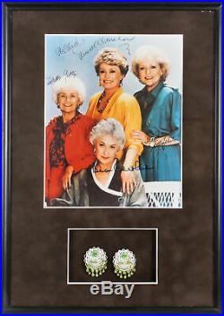 Golden Girls Signed 8x10 Framed Photo & Stage Worn Earring Display BAS #A57201