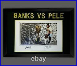 Gordon Banks Vs Pele Dual Signed Football Photograph in A Frame Presentation