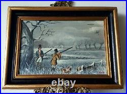 HUNTING SCENE OIL PAINTING ON CANVAS ORIGINAL signed BURROWS