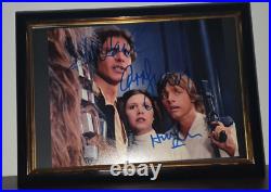 Harrison Ford Mark Hamill Carrie Fisher Signed With Coa Star Wars Framed Photo