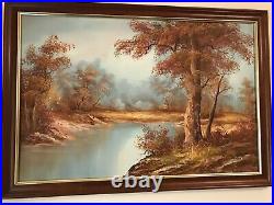 I. Cafieri Oil on Canvas River Scene Painting 23 x 33'' Framed V/Good Condition