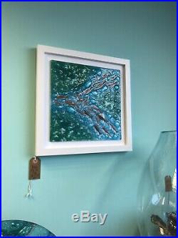 Jo Downs Handmade Glass LARGE! Bamaluz Signed Frame Picture New Boxed Aqua Fish