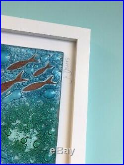Jo Downs Handmade Glass LARGE! Bamaluz Signed Frame Picture New Boxed Aqua Fish