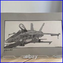 Joe Plummer Signed Aviation Art F18 Hornet USAF Framed Print 1986 Picture Modern