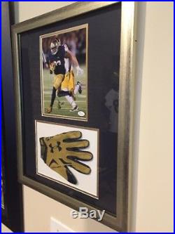 Josh Adams Signed Game Used Notre Dame Football Glove Photo Framed Matte JSA