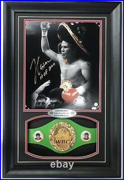 Julio Cesar Chavez Signed Picture Coa Wpjsa Framed With A Belt And Nameplate