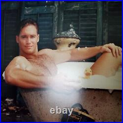 Large Framed Vintage Art Photography White Muscle Male Nude Fireman Photo Gay