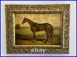 Lovely Vintage Horse Oil Painting On Board In Gold Picture Frame