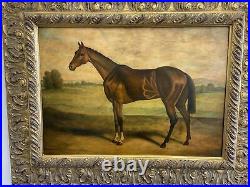 Lovely Vintage Horse Oil Painting On Board In Gold Picture Frame