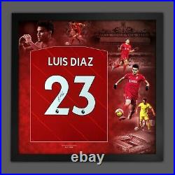 Luis Diaz Back Signed Liverpool Fc Football Shirt Framed Picture Mount Display