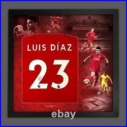 Luis Diaz Back Signed Liverpool Fc Football Shirt Framed Picture Mount Display