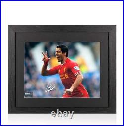 Luis Suarez Signed Liverpool FC Photo In Black Wooden Frame Celebration vs. Eve