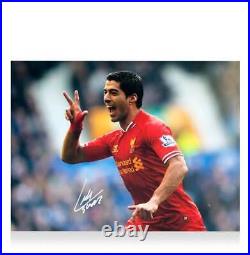 Luis Suarez Signed Liverpool FC Photo In Black Wooden Frame Celebration vs. Eve