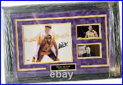 Magic Johnson Signed LA Lakers Framed Photo With Jack Nicholson PSA COA 24x16