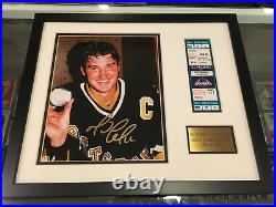 Mario Lemieux Pittsburgh Penguins 500th Goal Signed 14x16 Framed With Ticket Jsa
