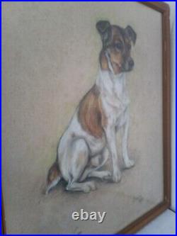 Marjorie Cox Pastel Terrier Dog Framed Picture Signed Original Portrait
