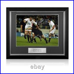 Martin Johnson Signed Rugby Photo vs New Zealand. Deluxe Framed
