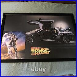 Michael J Fox Signed Auto Framed Back To The Future Photo Delorean Poster PSA